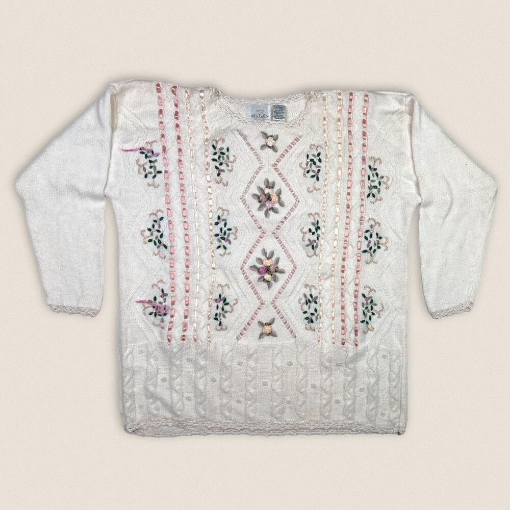 Vintage Grandma Sweater Ribbons Bentley Size Large Women‎